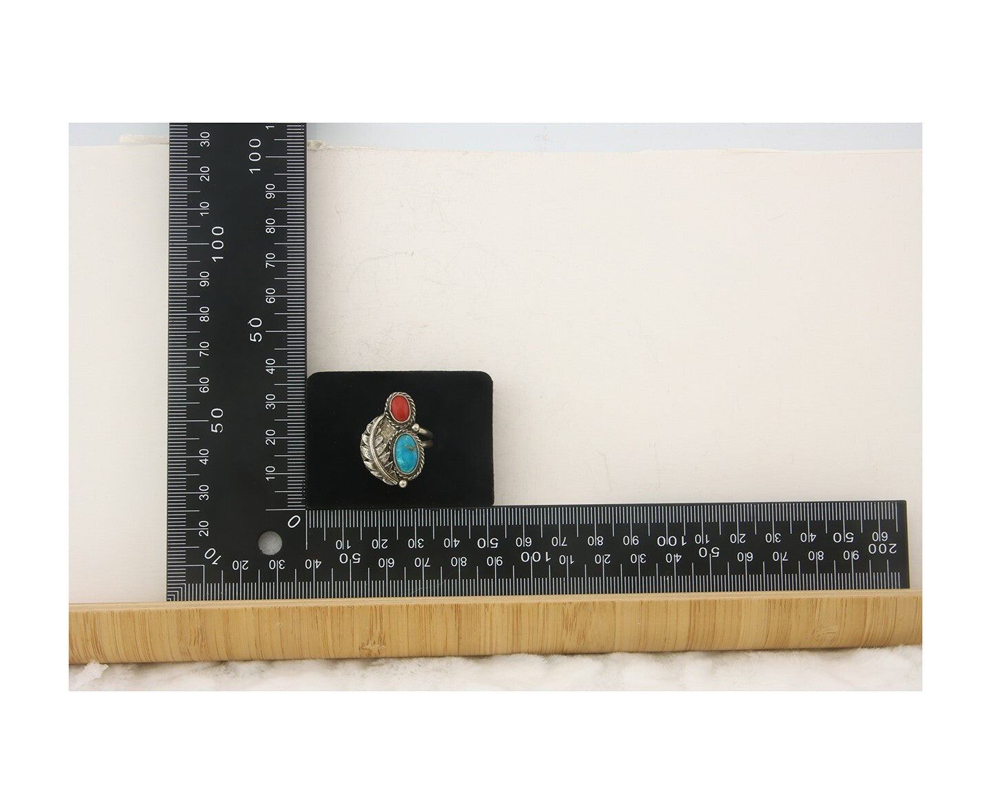 Navajo Ring 925 Sterling Natural Coral & Turquoise Signed EH C.80's Size 7.0