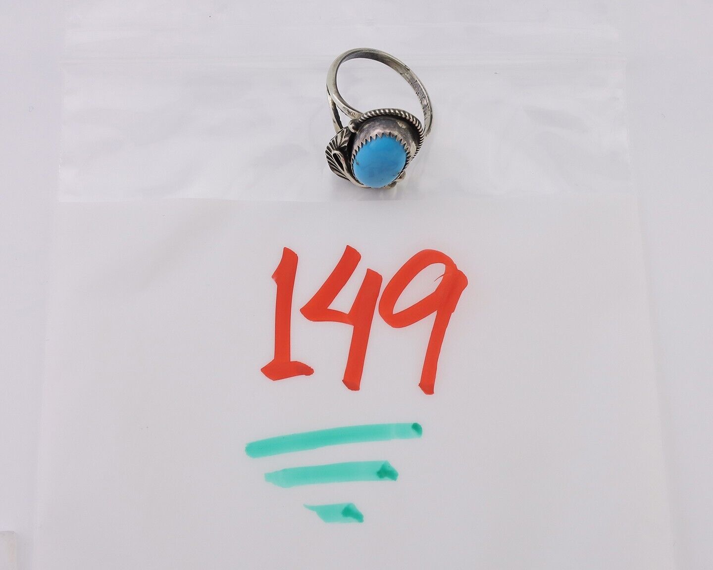 Navajo Ring 925 Silver Sleeping Beauty Turquoise Signed Justin Morris C.80's