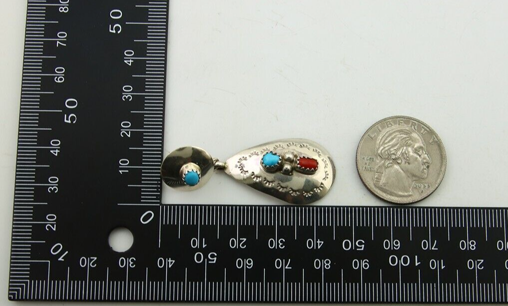 Navajo Earrings 925 Silver Turquoise & Coral Artist Signed Leeann Lee C.80's