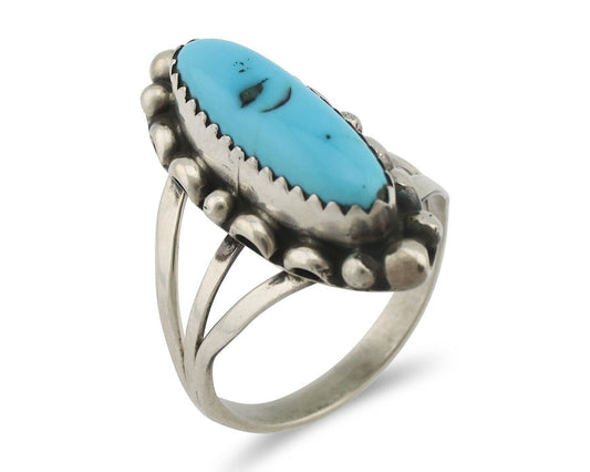 Navajo Ring .925 Silver Sleeping Beauty Turquoise Signed SkyStone Creations C80s