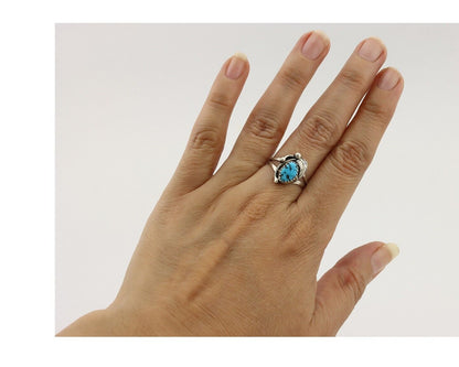 Navajo Ring 925 Silver Sleeping Beauty Turquoise Signed SkyStone Creations C80s