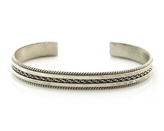 Navajo Cuff Bracelet Sterling Silver Signed Tahe Vintage Handmade