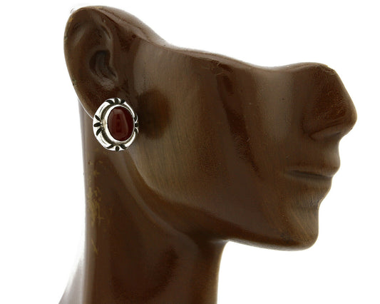 Navajo Hand Stamped Natural Mined Cornelian .925 SOLID Silver Stud Earrings