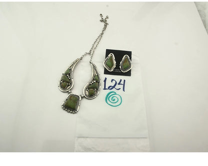 Navajo Necklace Earring Set Green Turquoise Vintage Signed Daniel Etsitty C.80's