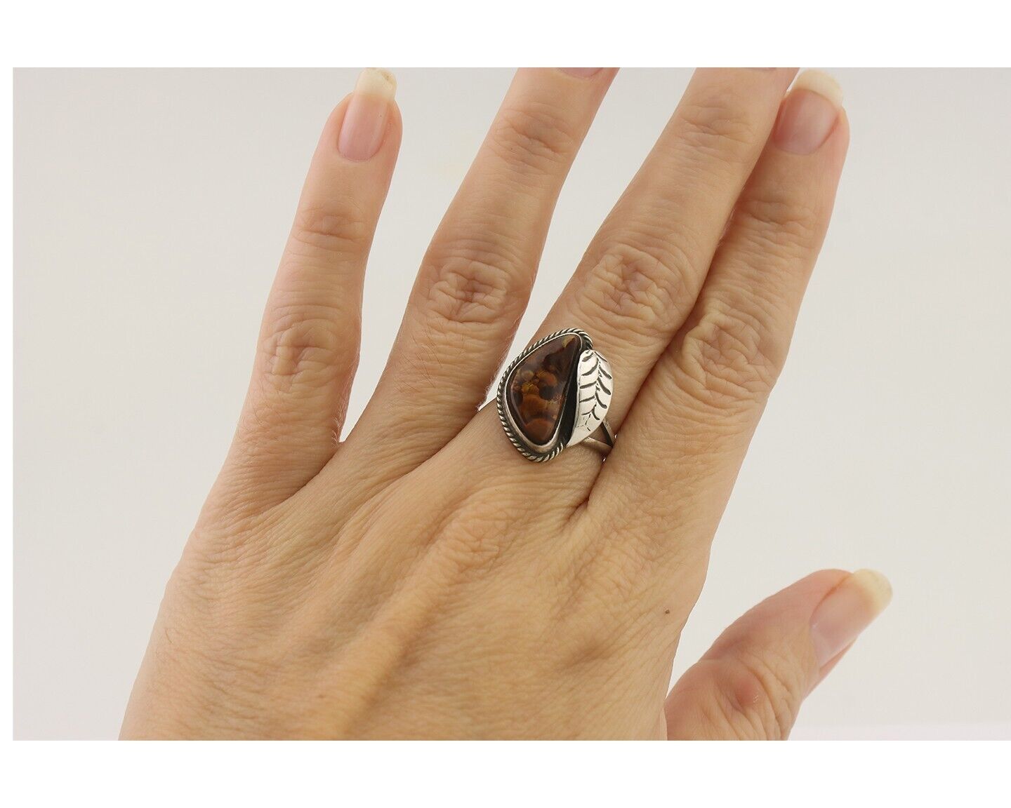 Navajo Handmade Ring 925 Silver Natural Fire Opal Native Artist Size 6.0 C.80's