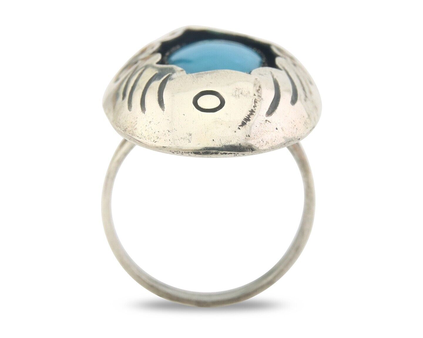 Navajo Ring 925 Sterling Turquoise Handmade Native Artist C.80's Size 7.5