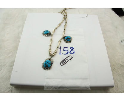 Navajo Necklace Sterling Silver Turquoise Vintage Signed SC