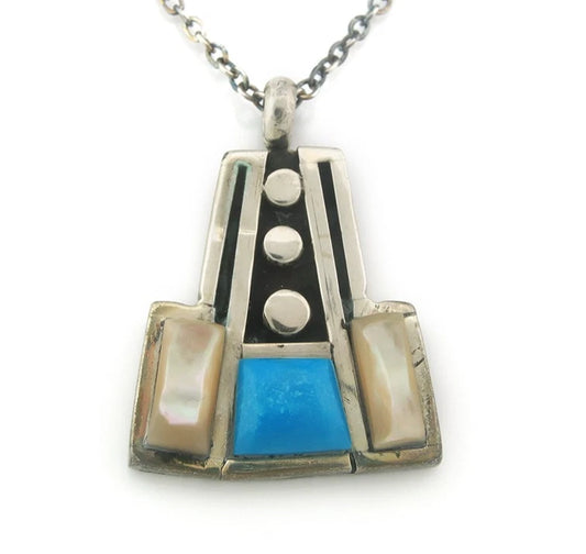 Navajo Necklace Sterling Silver Natural Blue Turquoise Vintage