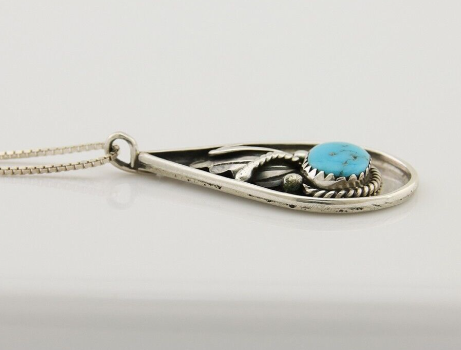 Navajo Necklace 925 Silver Natural Turquoise Artist Signed Jason Bahe C.80's