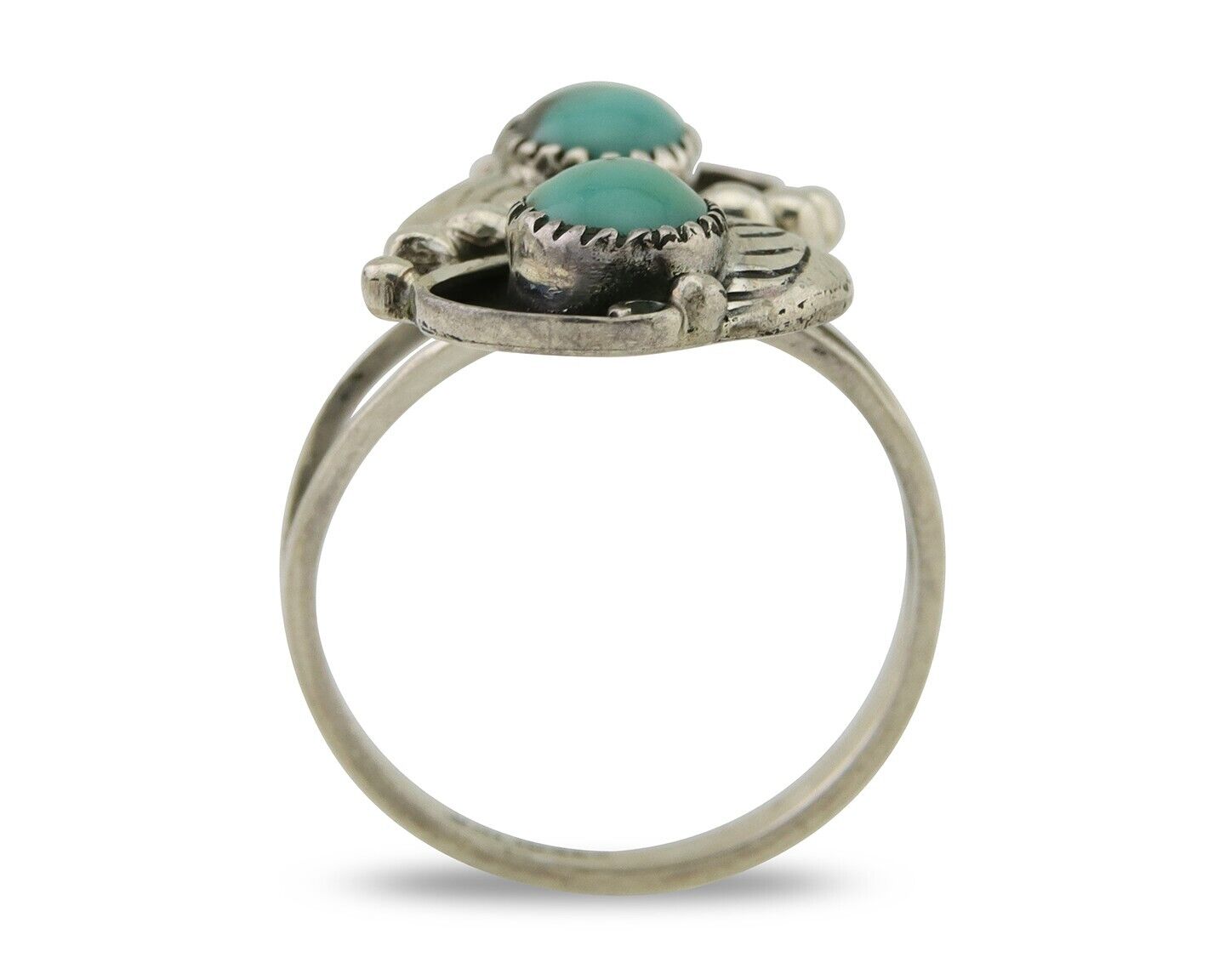 Navajo Ring 925 Silver Natural Slab Turquoise Artist Signed WR C.80's