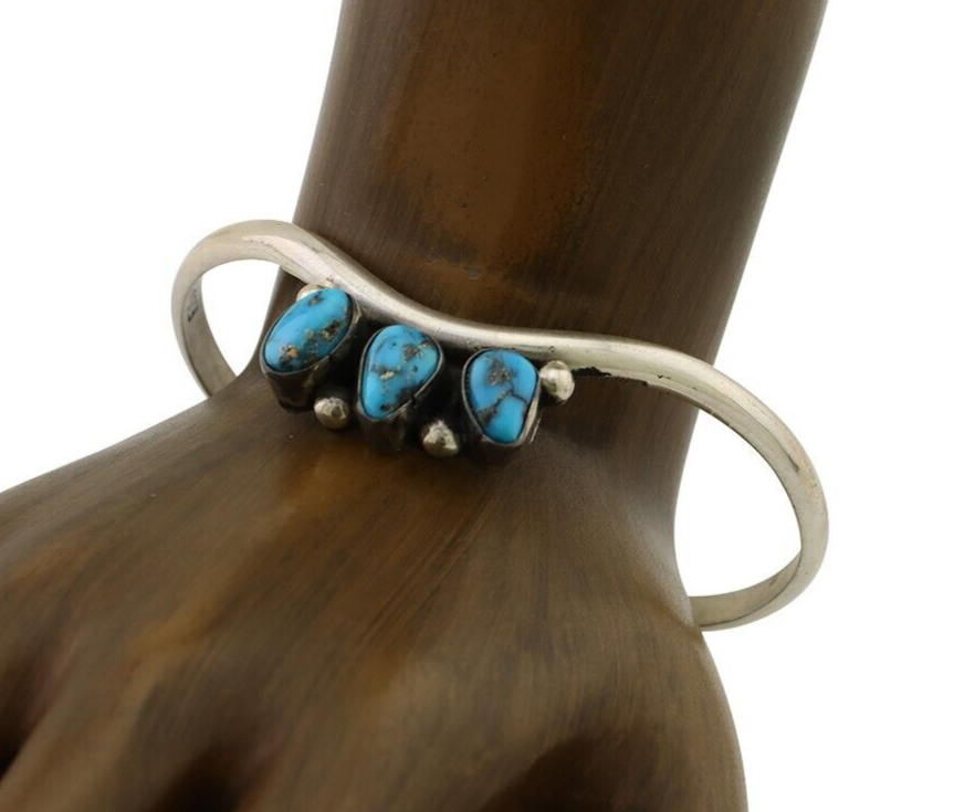 Navajo Bracelet 925 Silver Morenci Turquoise Artist Signed Frank Sandoval C.80's