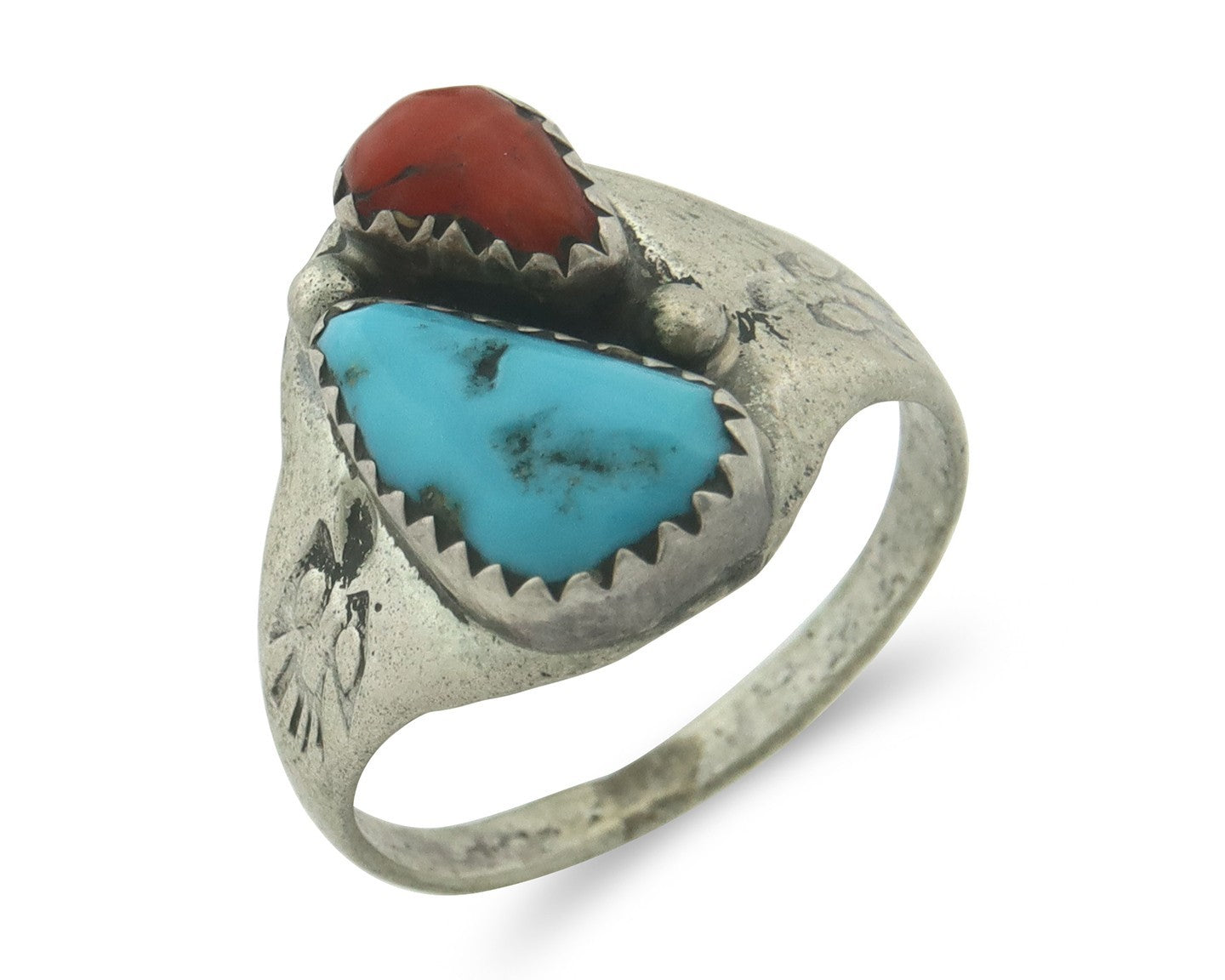 Vintage Navajo Ring 925 Sterling Silver Natural Gemstone Authentic Size 8.25