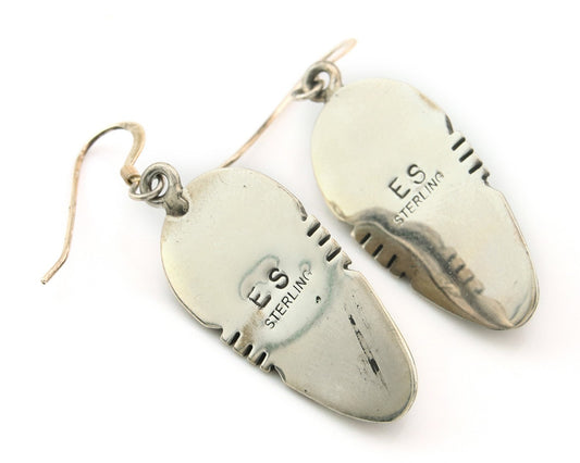 Navajo Earrings Sterling Silver Natural Green Turquoise Vintage Signed ES