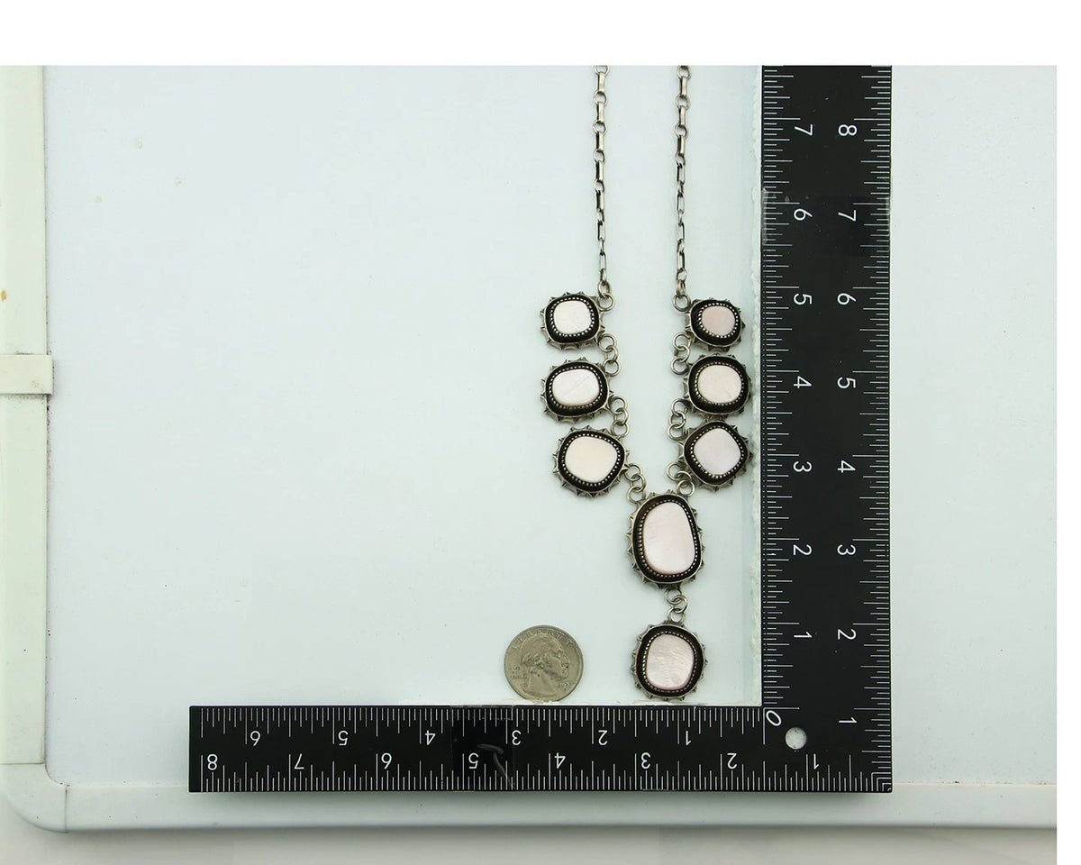 Navajo Necklace 925 Sterling Silver Pink Muscle Vintage Artist Signed P Attakai