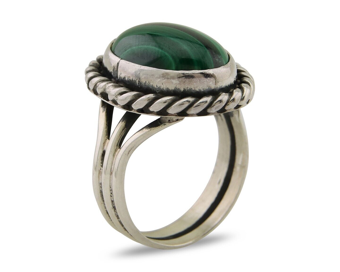 Navajo Ring 925 Silver Natural Malachite Native American Artist C.80's