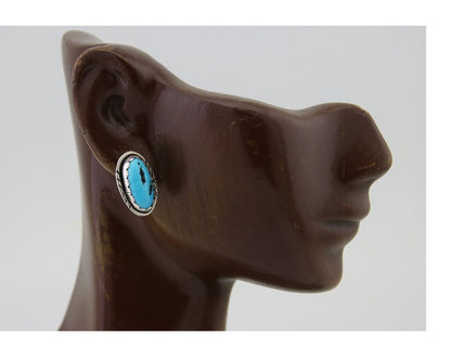 Navajo Earrings 925 Blue Morenci Turquoise Native American Artist C.80's