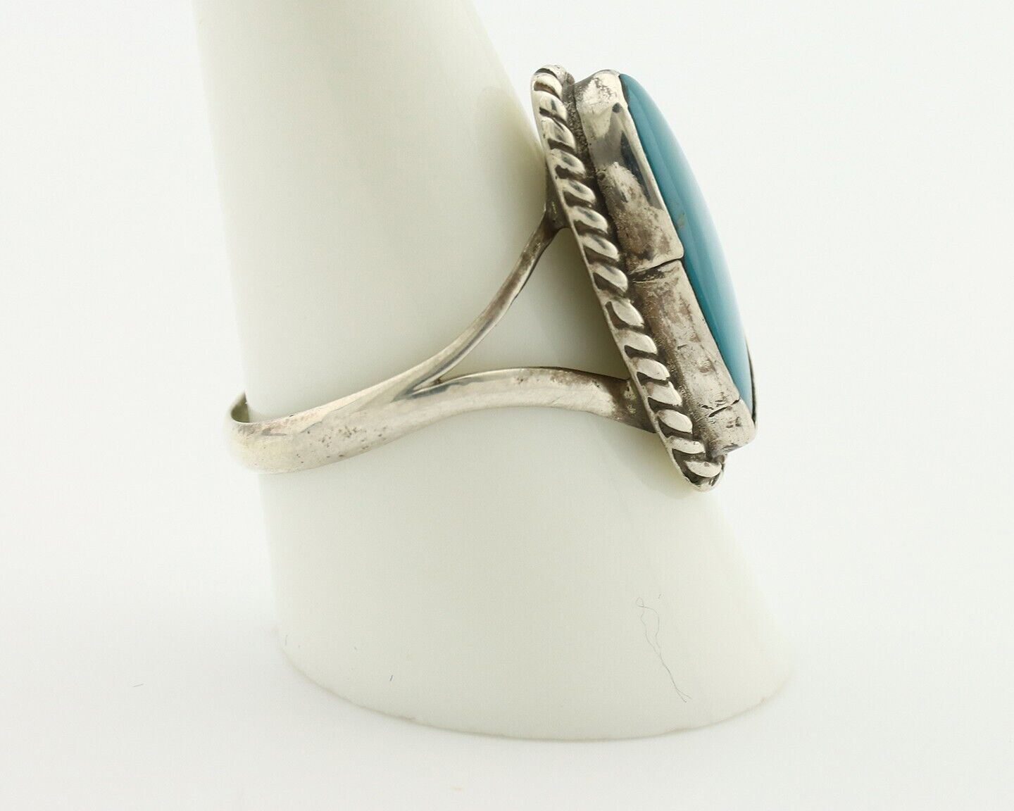Navajo Ring 925 Silver Natural Turquoise Artist Signed Rabbit Stick C.80's