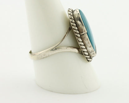 Navajo Ring 925 Silver Natural Turquoise Artist Signed Rabbit Stick C.80's