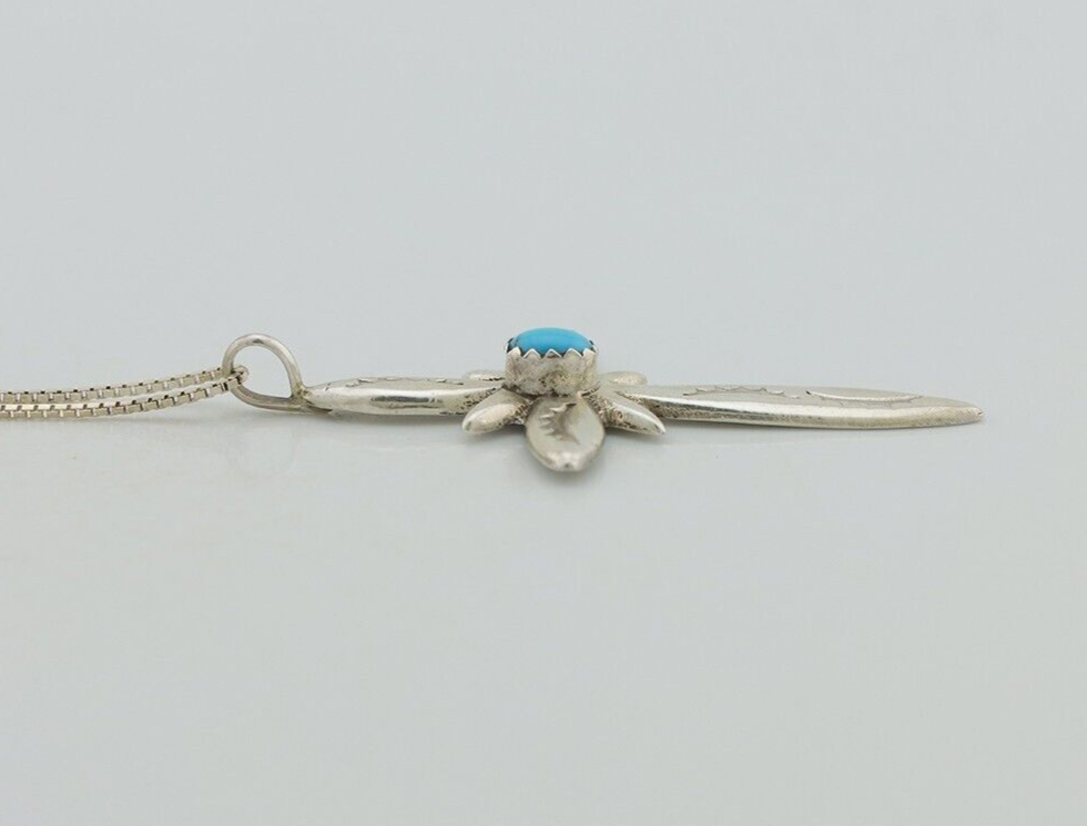 Navajo Cross Necklace 925 Silver Turquoise Hand Stamped Native American C.80's