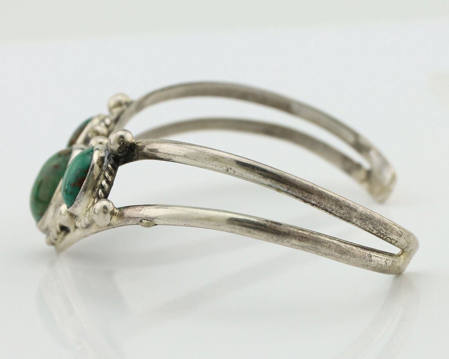 Navajo Bracelet 925 Silver Natural Green Turquoise Artist Signed MC C.80's