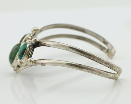 Navajo Bracelet 925 Silver Natural Green Turquoise Artist Signed MC C.80's