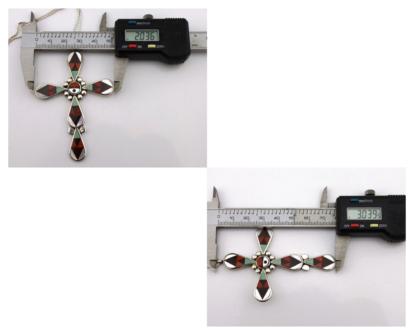 Zuni Cross Necklace 925 Silver Gemstone Artist Signed Zeno & Maryann Edaaki C80s