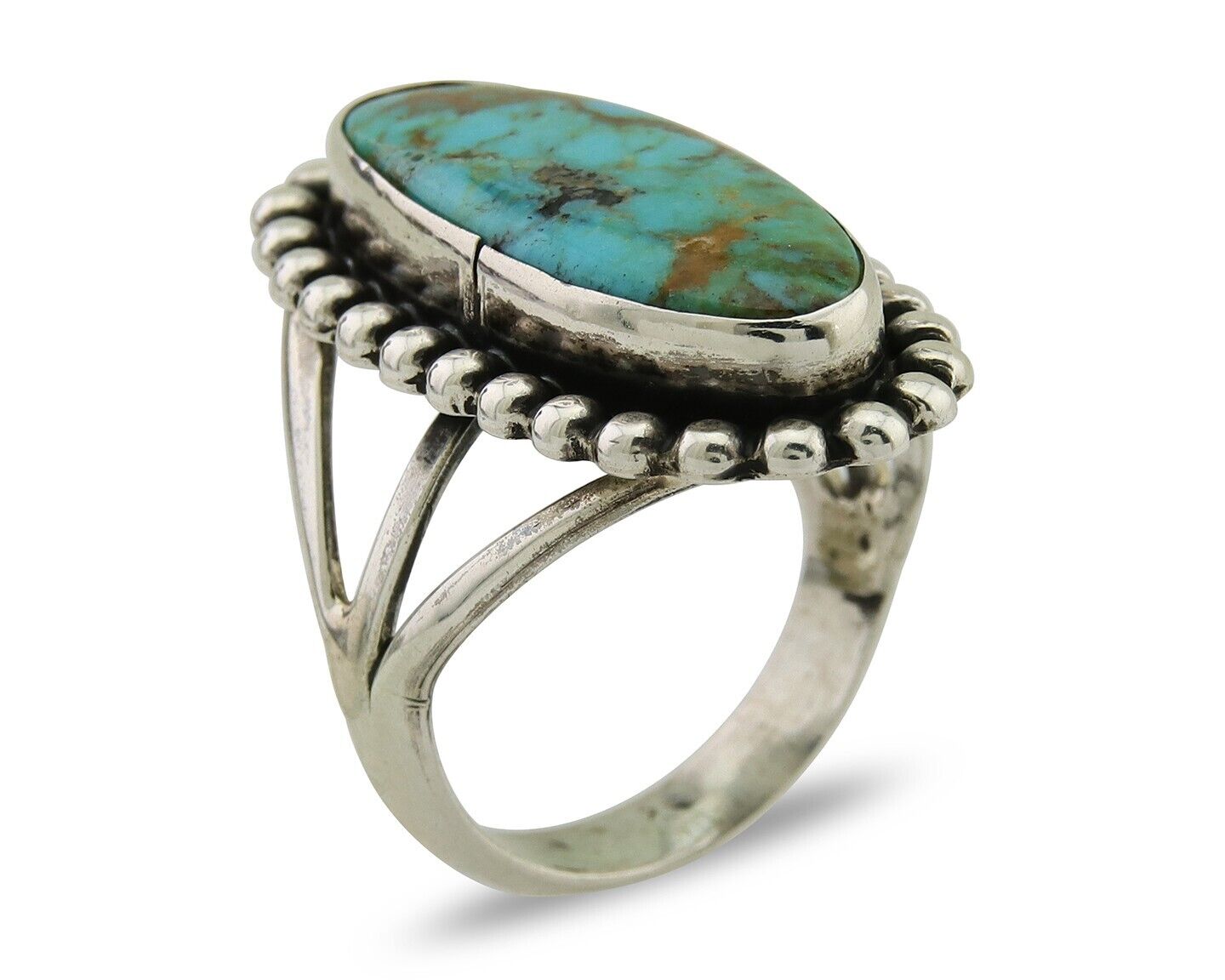 Navajo Shield Ring 925 Silver Arizona Turquoise Native Artist C.80's