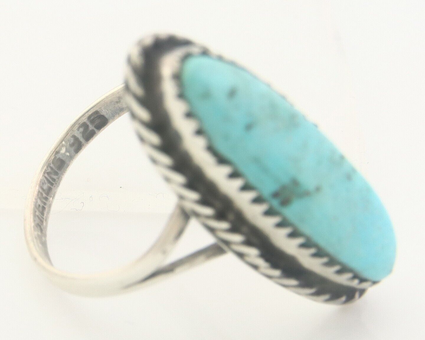Navajo Ring 925 Sterling Natural Turquoise Native Artist C.80's Size 5.5