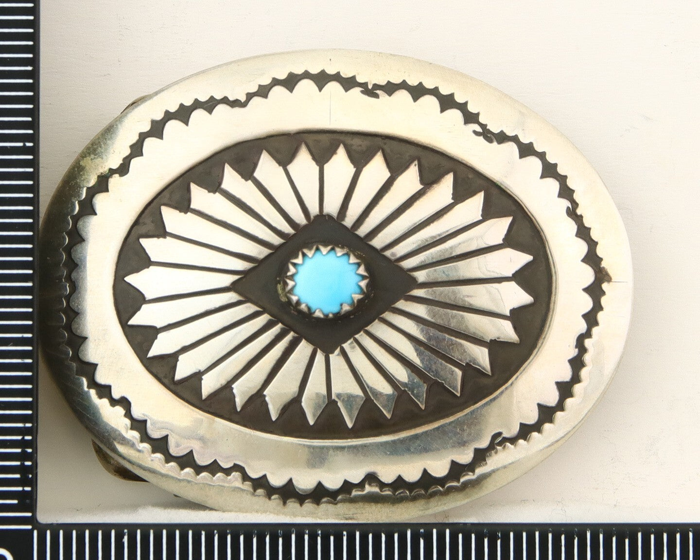 Navajo Belt Buckle 925 Sterling Silver Concho Native Artist 1.5x1.9 in C.80's