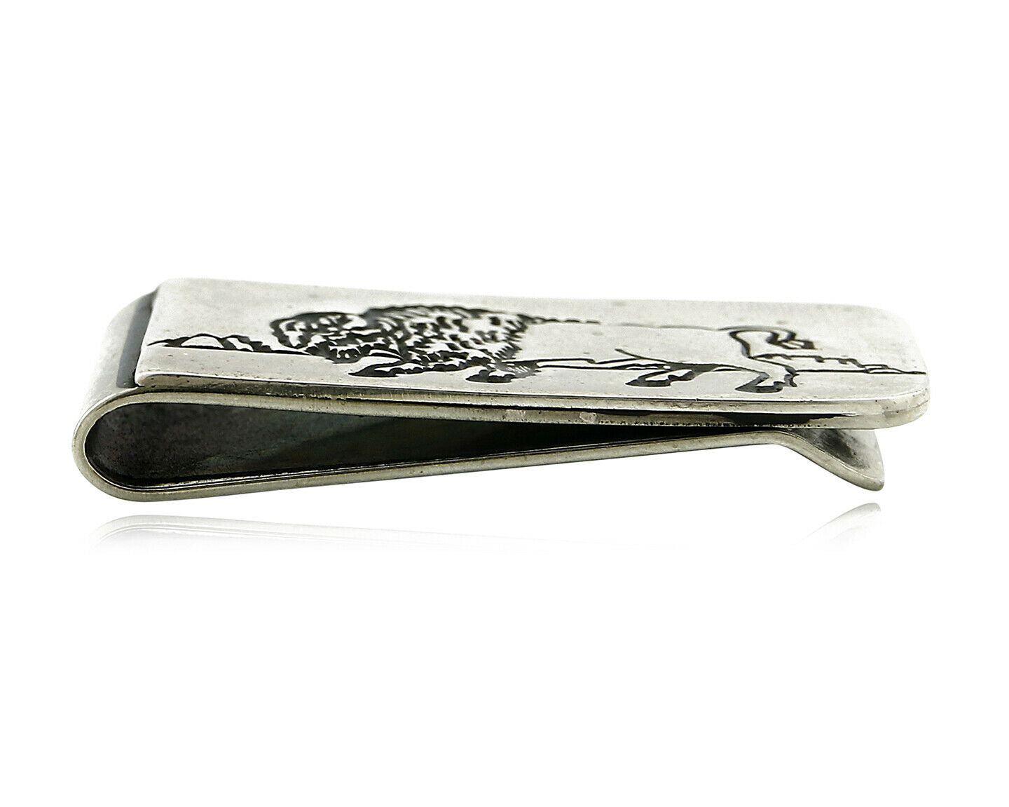 Navajo Money Clip .925 Silver & Nickle Hand Stamped Artist Native C.80's-90's