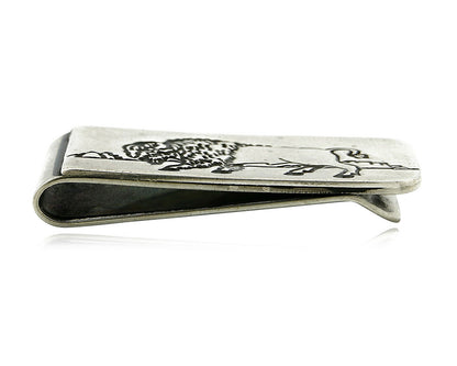 Navajo Money Clip .925 Silver & Nickle Hand Stamped Artist Native C.80's-90's