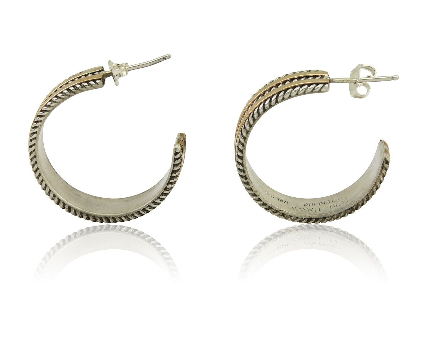 Navajo Earrings 925 Silver & Gold Handmade Artist Signed Tom Hawk C.80's