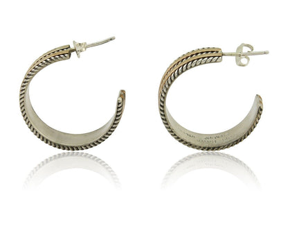 Navajo Earrings 925 Silver & Gold Handmade Artist Signed Tom Hawk C.80's