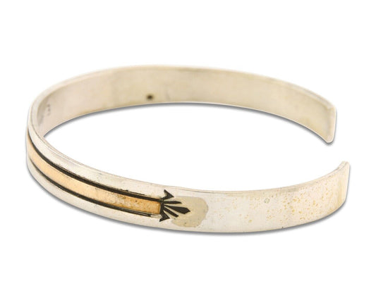 Navajo Bracelet 925 Silver & 12k Yellow Gold Plated Cuff Signed E C.80's