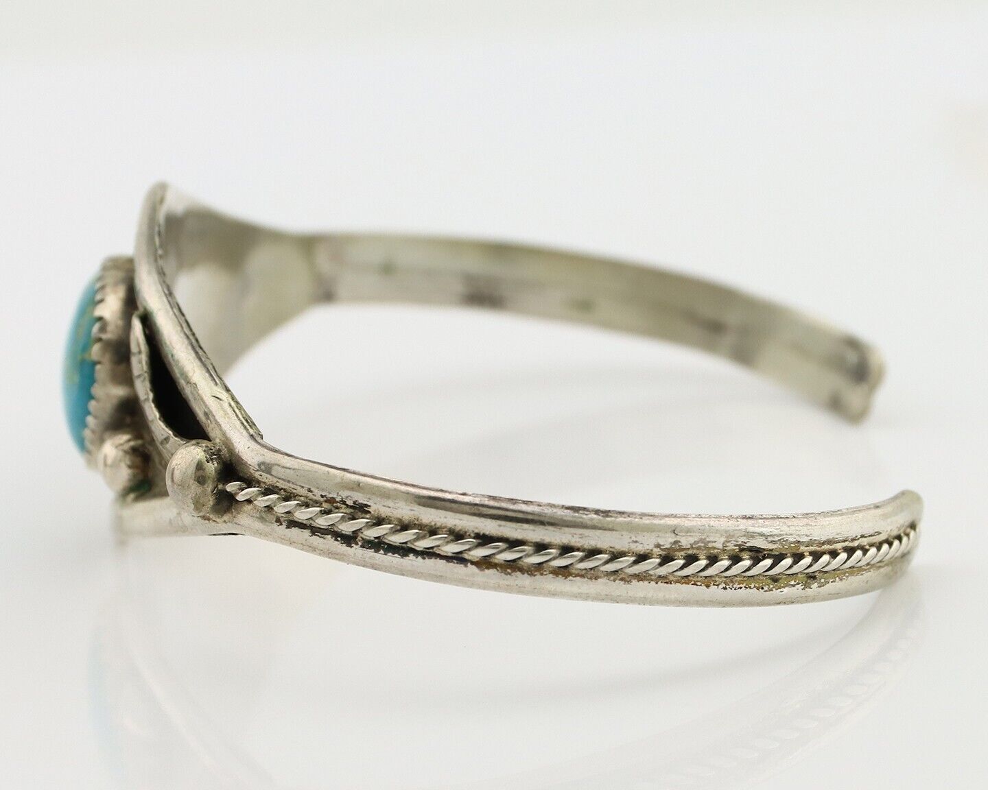 Navajo Bracelet 925 Silver Kingman Turquoise Native American Artist C.80's