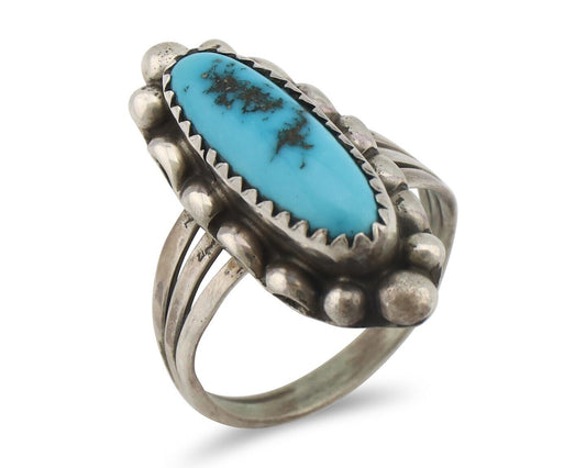 Navajo Ring .925 Silver Sleeping Beauty Turquoise Signed SkyStone Creations C80s