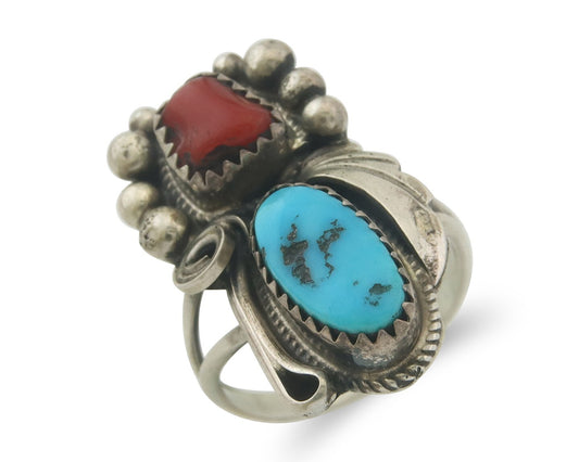 Vintage Navajo Ring 925 Sterling Natural Gemstones Signed Justin Morris Sz 6.25
