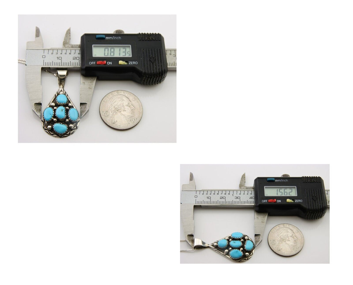 Navajo Necklace 925 Silver Natural Blue Turquoise Artist Signed MK C.80's