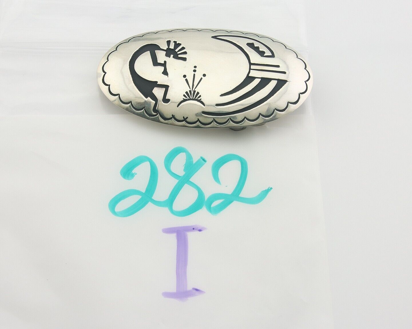 Navajo Belt Buckle 925 Sterling Silver Signed T Billy 1.5x2.5 in C.80's