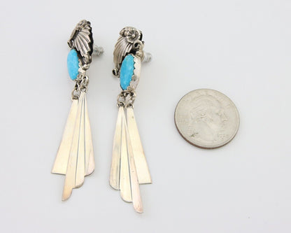 Navajo Dangle Earrings 925 Silver Natural Blue Turquoise Artist Signed M.S. C80s