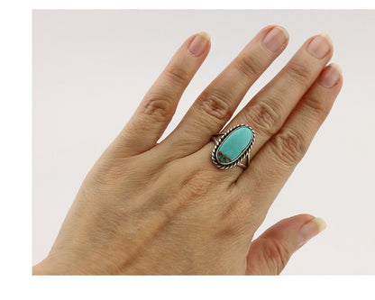 Navajo Ring 925 Silver Kingman Turquoise Artist Signed M Montoya C.80's