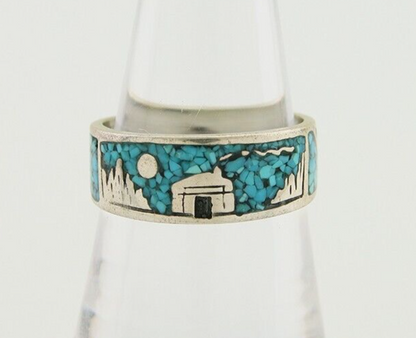 Navajo Handmade Ring 925 Silver Turquoise Native Artist C.80's