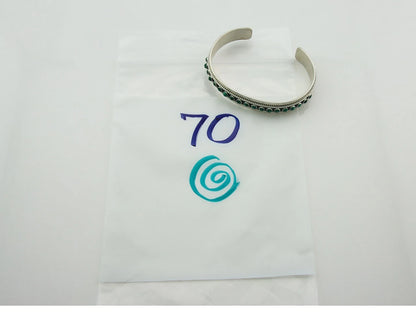 Navajo Cuff Bracelet Sterling Silver Malachite Vintage Signed Patrick Yazzie