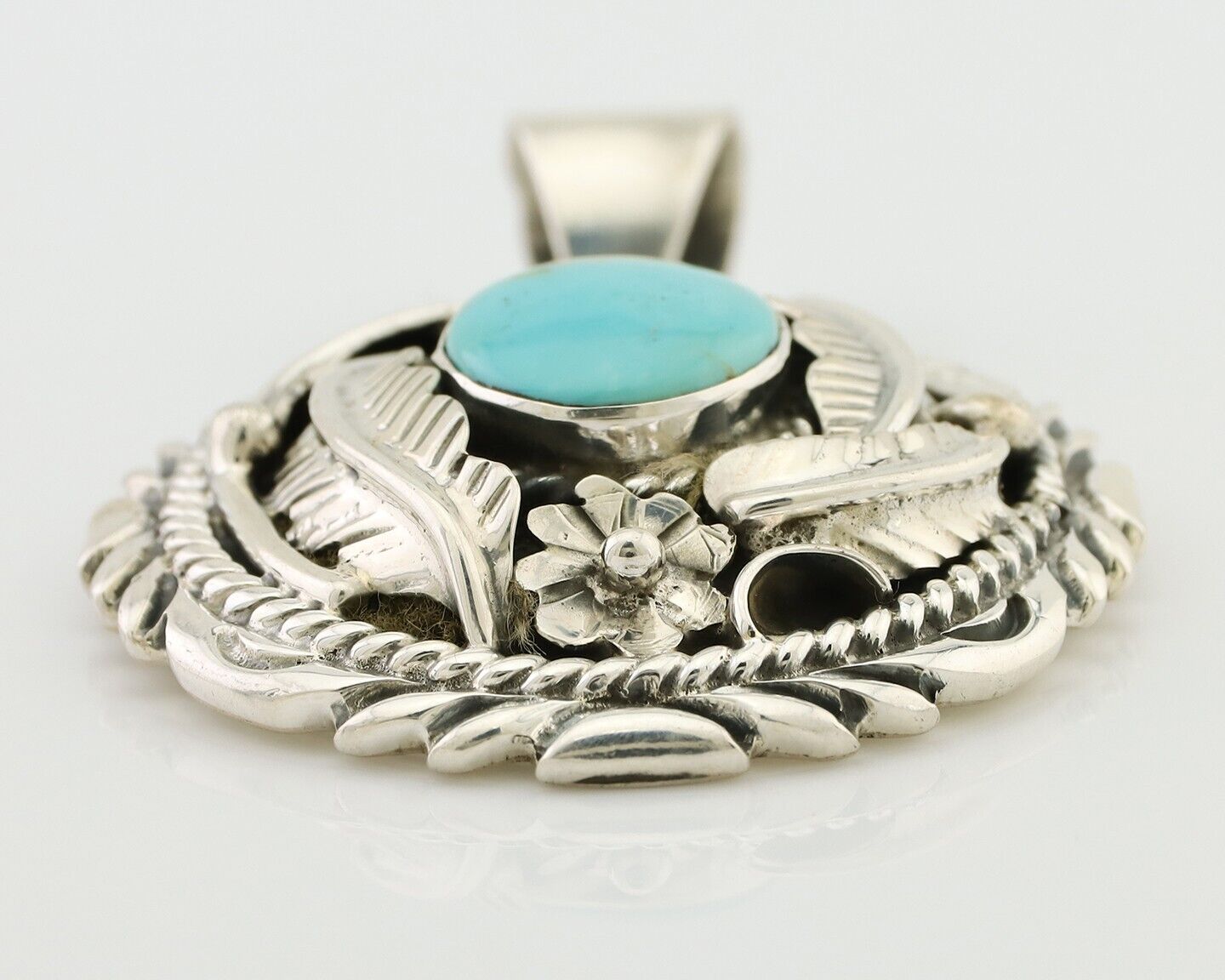 Navajo Pendant 925 Silver Kingman Turquoise Native American Artist C.80s