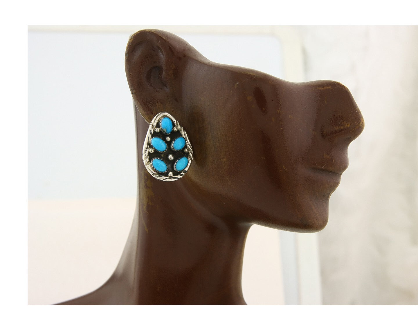 Navajo Dangle Earrings 925 Silver Natural Turquoise Native American Artist C.80s