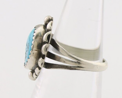 Navajo Ring 925 Silver Sleeping Beauty Turquoise Artist Signed SC C.80's