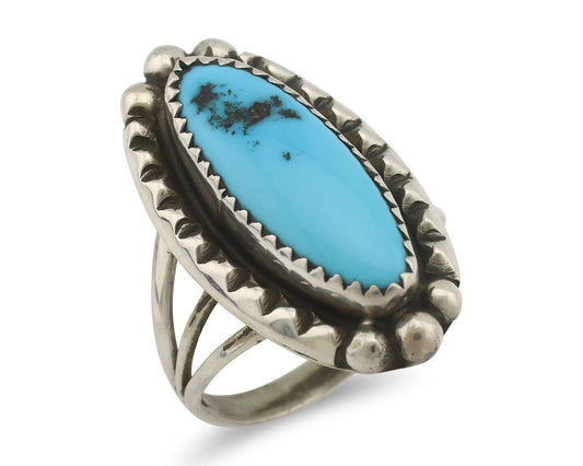 Navajo Ring .925 Silver Sleeping Beauty Turquoise Native American Artist C.80's