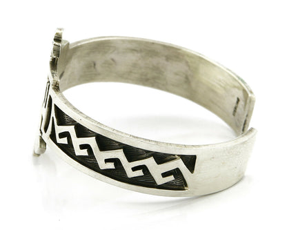 Navajo Handmade Bracelet .925 Silver Thunderbird Overlay Cuff