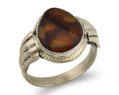 Navajo Handmade Ring 925 Silver Natural High Grade Fire Opal Native Artist C.80s