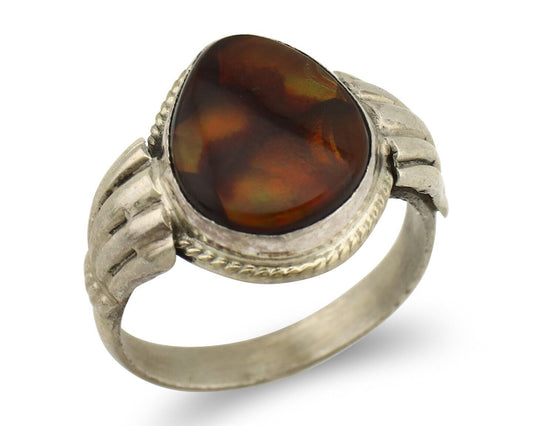 Navajo Handmade Ring 925 Silver Natural High Grade Fire Opal Native Artist C.80s